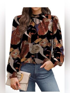 WIHOLL Long Sleeve Shirts for Women Mock Neck Tops Pleated Front Blouses Dressy